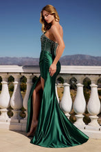 CD CDS538 - Strapless Stretch Fit & Flare Prom Gown with Sheer Beaded Bodice & Leg Slit PROM GOWN CINDERELLA DIVINE