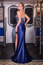 CD CDS538 - Strapless Stretch Satin Fit & Flare Prom Gown with Sheer Beaded Bodice & Leg Slit PROM GOWN Cinderella Divine
