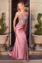 CD CDS538 - Strapless Stretch Satin Fit & Flare Prom Gown with Sheer Beaded Bodice & Leg Slit PROM GOWN Cinderella Divine 0 Rose