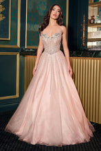 CD CDS541 - Strapless Layered Shimmer Tulle A-Line Prom Gown with Sheer In-Line Beaded Bodice PROM GOWN Cinderella Divine 2 Blush