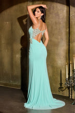 CD CDS552 - Stretch Satin Fit & Flare Prom Gown with Crystal Accented Corset Bodice Leg Slit & Open Detailed Back PROM GOWN Cinderella Divine