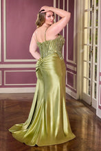 CD CDS556C - Stretch Satin Fit & Flare Prom Gown with Beaded Embellished Boned Bodice & Sweet Heart Neckline & Leg Slit & Open Lace Up Back PROM GOWN Cinderella Divine