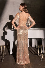 CD CDS563 - Fringed Off the Shoulder Great Gatsby Inspired Flapper Fit & Flare Prom Gown with Sheer Intricate Detailed Corset Bodice & Sheer Back PROM GOWN Cinderella Divine
