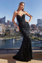 CD CH066 - Full Sequin Fit & Flare Prom Gown with V-Neck & Open Lace Up Corset Back PROM GOWN Cinderella Divine XXS BLACK 