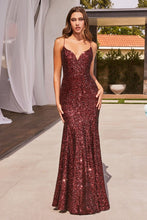 CD CH066 - Full Sequin Fit & Flare Prom Gown with V-Neck & Open Lace Up Corset Back PROM GOWN Cinderella Divine XXS BURGUNDY 