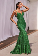 CD CH066 - Full Sequin Fit & Flare Prom Gown with V-Neck & Open Lace Up Corset Back PROM GOWN Cinderella Divine XXS EMERALD 