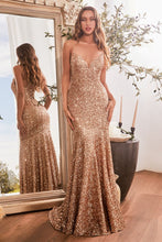 CD CH066 - Full Sequin Fit & Flare Prom Gown with V-Neck & Open Lace Up Corset Back PROM GOWN Cinderella Divine XXS ROSE GOLD 