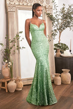 CD CH066 - Full Sequin Fit & Flare Prom Gown with V-Neck & Open Lace Up Corset Back PROM GOWN Cinderella Divine XXS SAGE 