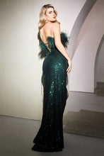 CD CH147 - Strapless Fit & Flare Feathered Prom Gown with Ruched Waist & High Leg Slit PROM GOWN Cinderella Divine XS EMERALD 