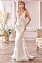 CD CH236W- Stretch Satin Fit & Flare Wedding Gown with Gathered Ruched Waist & Criss Cross Strappy Back Wedding Gown Cinderella Divine   