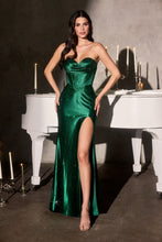 CD CK918 - Fully Beaded Stretch Satin Fit & Flare Prom Gown with Boned Cowl Neck Bodice Leg Slit & Lace Up Back - Diggz Formals