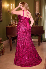 CD CM334C - Plus Size Sequin Patterned Fit & Flare Prom Gown with Plunging V-Neck & Leg Slit PROM GOWN Cinderella Divine   