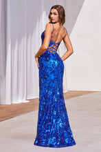 CD CM350 - Sequin Printed Fit & Flare Prom Gown with Sheer Corset Bodice Leg Slit & Lace Up Back PROM GOWN Cinderella Divine   