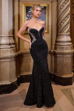 CD CM365 - Strapless Shimmer Stretch Jersey Fit & Flare Prom Gown with Sheer Cut-Out Rhinestone Embellished Sides & Bodice PROM GOWN Cinderella Divine 0 Black