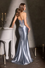 CD CM392 - Strapless Beaded Applique Fit & Flare Prom Gown with Crystal Accented Corset Bodice Leg Slit & Optional Glitter Tulle Overskirt PROM GOWN Cinderella Divine