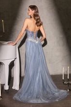CD CM392 - Strapless Beaded Applique Fit & Flare Prom Gown with Crystal Accented Corset Bodice Leg Slit & Optional Glitter Tulle Overskirt PROM GOWN Cinderella Divine