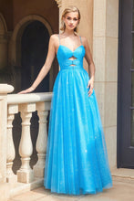 CD CR871 - Layered Shimmer Tulle Ball Gown with Pleated Cut-Out Accented Bodice PROM GOWN Cinderella Divine 2 OCEAN BLUE 
