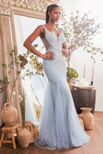 CD CR874 - Fully Beaded Fit & Flare Prom Gown with Plunging V-Neck Bodice Sheer Underarms & Layered Tulle Skirt PROM GOWN Cinderella Divine 2 BLUE 