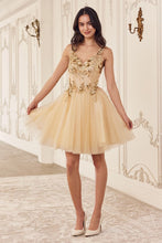 CD CY019 - Layered Glitter Tulle A-Line Homecoming Dress with Sequined Lace Adorned Boned V-Neck Bodice HOMECOMING Cinderella Divine   