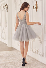 CD CY019 - Layered Glitter Tulle A-Line Homecoming Dress with Sequined Lace Adorned Boned V-Neck Bodice HOMECOMING Cinderella Divine   