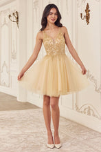 CD CY022 - Layered Glitter Tulle A-Line Homecoming Dress with Bead Embellished V-Neck Bodice & Lace-Up Corset Back Homecoming Cinderella Divine XXS CHAMPAGNE 