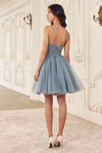 CD CY022 - Layered Glitter Tulle A-Line Homecoming Dress with Bead Embellished V-Neck Bodice & Lace-Up Corset Back Homecoming Cinderella Divine   