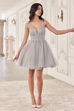 CD CY022 - Layered Glitter Tulle A-Line Homecoming Dress with Bead Embellished V-Neck Bodice & Lace-Up Corset Back Homecoming Cinderella Divine XXS SILVER 