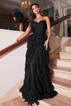 CD CZ0027 - Layered Chiffon Ruffled A-Line Prom Gown with Gathered Bodice & Sweetheart Neck PROM GOWN Cinderella Divine 2 BLACK 