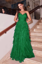 CD CZ0027 - Layered Chiffon Ruffled A-Line Prom Gown with Gathered Bodice & Sweetheart Neck PROM GOWN Cinderella Divine 2 EMERALD 