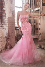 CD D145 - Crystal Embellished Floral Detailed Mermaid Prom Gown with Sheer Boned Corset Bodice & Open Lace Up Corset Backc PROM GOWN Cinderella Divine 2 PINK 