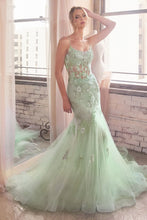 CD D145 - Crystal Embellished Floral Detailed Mermaid Prom Gown with Sheer Boned Corset Bodice & Open Lace Up Corset Backc PROM GOWN Cinderella Divine 2 SAGE 