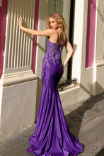 N G1364 - Stretch Shimmer Satin Fit & Flare Prom Gown with Beaded Lace Detailed Bodice & Lace Up Corset Back PROM GOWN Nox   