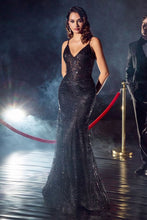 CD J810 - Glitter Print Fit & Flare Prom Gown with Sheer Boned Corset Bodice & Spaghetti Straps PROM GOWN Cinderella Divine