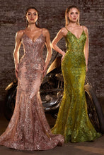 CD J810 - Glitter Print Fit & Flare Prom Gown with Sheer Boned Corset Bodice & Spaghetti Straps PROM GOWN Cinderella Divine 2 GREENERY