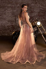 CD J869 - One Shoulder Glitter Print Fit & Flare Prom Gown with Sheer Corset Bodice Leg Slit & Removeable Layered Tulle Overskirt PROM GOWN Cinderella Divine