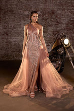 CD J869 - One Shoulder Glitter Print Fit & Flare Prom Gown with Sheer Corset Bodice Leg Slit & Removeable Layered Tulle Overskirt PROM GOWN Cinderella Divine