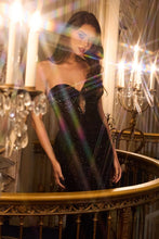 CD J871 - Strapless Bead Embellished Fit & Flare Prom Gown Adorned with Rhinestone Fringe Trimmed Bodice & Open Lace Up Corset Back PROM GOWN Cinderella Divine