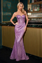 CD J871 - Strapless Bead Embellished Fit & Flare Prom Gown Adorned with Rhinestone Fringe Trimmed Bodice & Open Lace Up Corset Back PROM GOWN Cinderella Divine