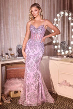 CD J889 - Beaded Embroidered Fit & Flare Prom Gown with Sheer Rhinestone Embellished Corset Bodice