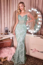 CD J889 - Beaded Embroidered Fit & Flare Prom Gown with Sheer Rhinestone Embellished Corset Bodice