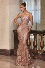 CD J889 - Beaded Embroidered Fit & Flare Prom Gown with Sheer Rhinestone Embellished Corset Bodice PROM GOWN Cinderella Divine 0 Mocha Gold