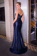 CD J899 - Satin Fit & Flare Prom Gown with Crystal Embellished Corset Bodice & Leg Slit - Diggz Formals