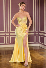CD J899 - Satin Fit & Flare Prom Gown with Crystal Embellished Corset Bodice & Leg Slit - Diggz Formals