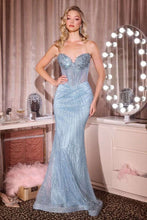 CD J903 - Strapless Bead Embellished Fit & Flare Prom Gown Adorned with Rhinestone Fringe Trimmed Bodice PROM GOWN Cinderella Divine 0 BLUE
