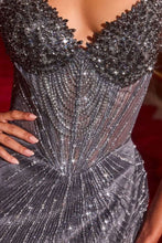 CD J903 - Strapless Bead Embellished Fit & Flare Prom Gown Adorned with Rhinestone Fringe Trimmed Bodice PROM GOWN Cinderella Divine