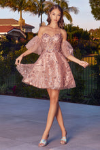 CD KV1089 - Short Strapless A-Line Homecoming Dress with Sheer Corset Bodice & Optional Puff Sleeves Homecoming Cinderella Divine 4 BLUSH 