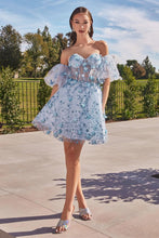 CD KV1089 - Short Strapless A-Line Homecoming Dress with Sheer Corset Bodice & Optional Puff Sleeves Homecoming Cinderella Divine 4 PARIS BLUE