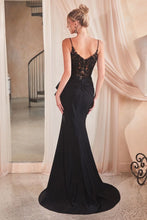 CD KV1100 - Stretch Jersey FIt & Flare Prom Gown with Sheer Beaded Bodice Leg Slit & Side Peplum PROM GOWN Cinderella Divine   