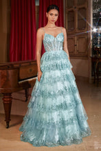 CD KV1108 - Sequin Ball Gown with Sheer Boned Corset Bodice & Layered Ruffle Skirt PROM GOWN Cinderella Divine 2 BLUE 