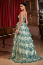 CD KV1108 - Sequin Ball Gown with Sheer Boned Corset Bodice & Layered Ruffle Skirt PROM GOWN Cinderella Divine   